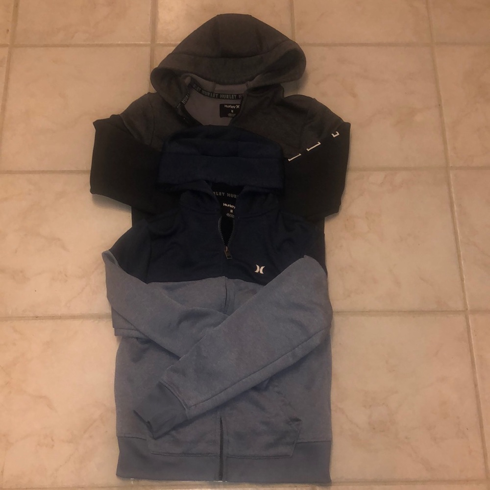 Two Hurley Solar fleece full zip hoodies